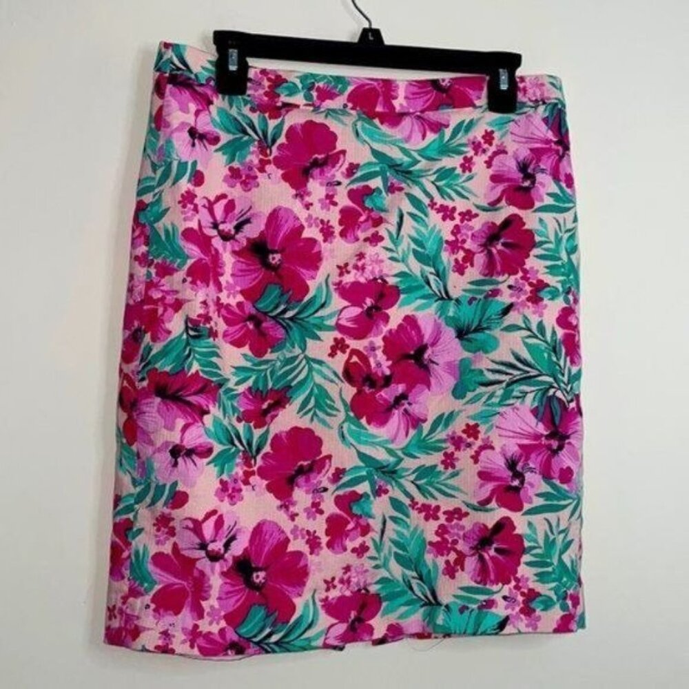 J. Crew Pink Tropical Hibiscus Pencil Skirt